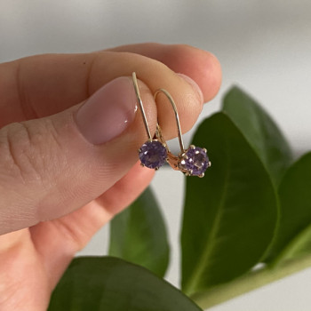 925 Sterling Silver Gold Plated Purple CZ Classic Earrings