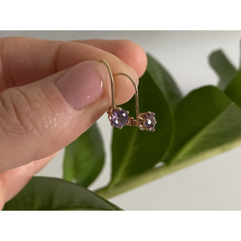 925 Sterling Silver Gold Plated Purple CZ Classic Earrings