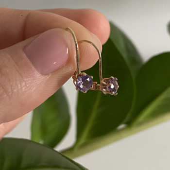 925 Sterling Silver Gold Plated Purple CZ Classic Earrings