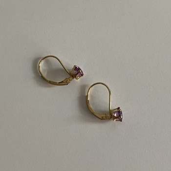 925 Sterling Silver Gold Plated Purple CZ Classic Earrings
