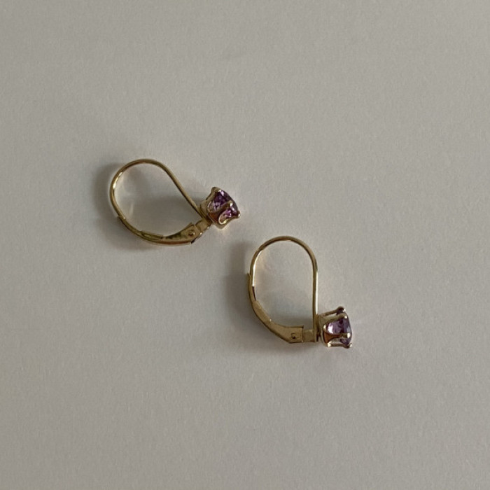 925 Sterling Silver Gold Plated Purple CZ Classic Earrings
