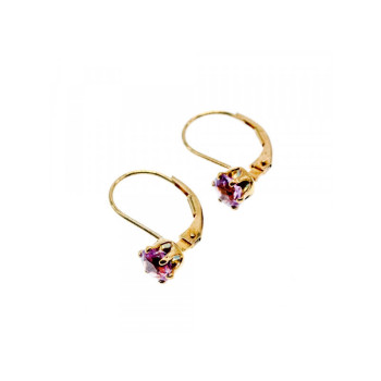 925 Sterling Silver Gold Plated Purple CZ Classic Earrings