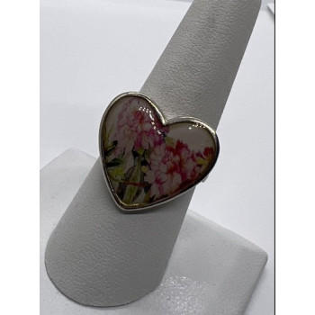925 Sterling Silver Art Print Under Glass Cover Ring Size 8.5