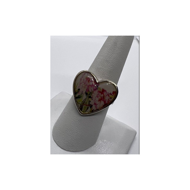 925 Sterling Silver Art Print Under Glass Cover Ring Size 8.5