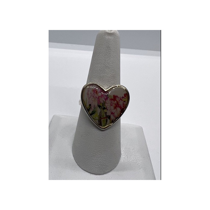 925 Sterling Silver Art Print Under Glass Cover Ring Size 8.5