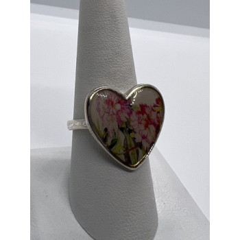 925 Sterling Silver Art Print Under Glass Cover Ring Size 8.5