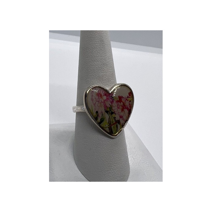925 Sterling Silver Art Print Under Glass Cover Ring Size 8.5