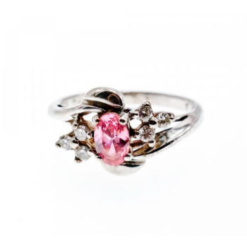 925 Sterling Silver Morganite & CZ Ring Size 6.5