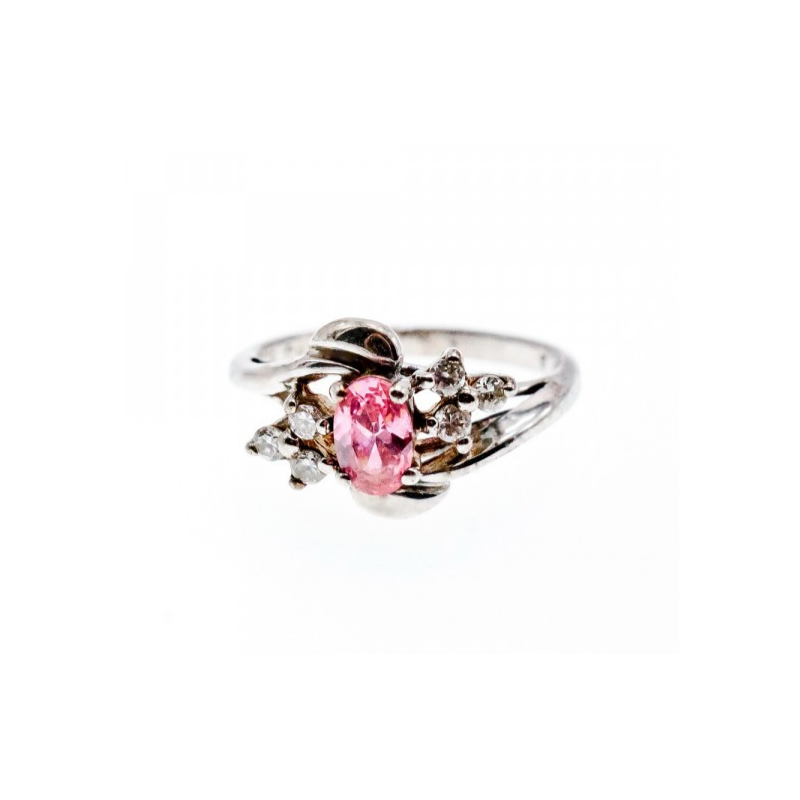 925 Sterling Silver Morganite & CZ Ring Size 6.5