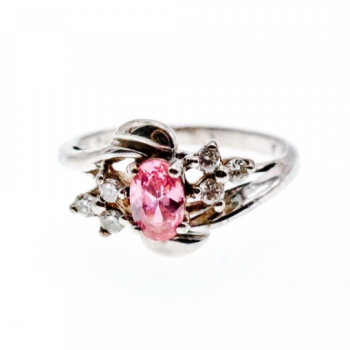 925 Sterling Silver Morganite & CZ Ring Size 6.5
