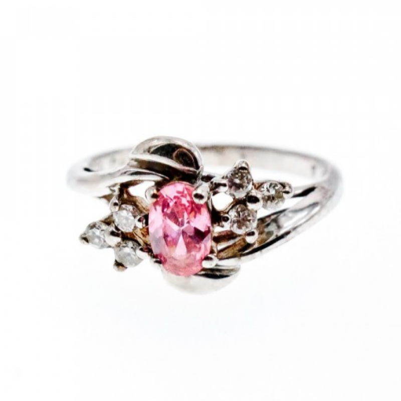 925 Sterling Silver Morganite & CZ Ring Size 6.5