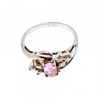 925 Sterling Silver Morganite & CZ Ring Size 6.5