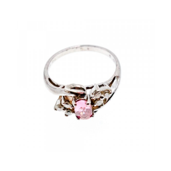 925 Sterling Silver Morganite & CZ Ring Size 6.5
