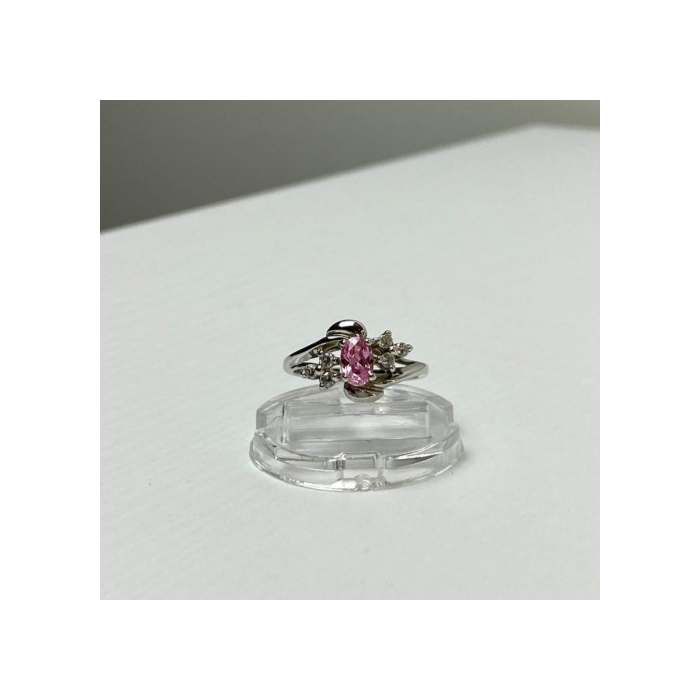 925 Sterling Silver Morganite & CZ Ring Size 6.5