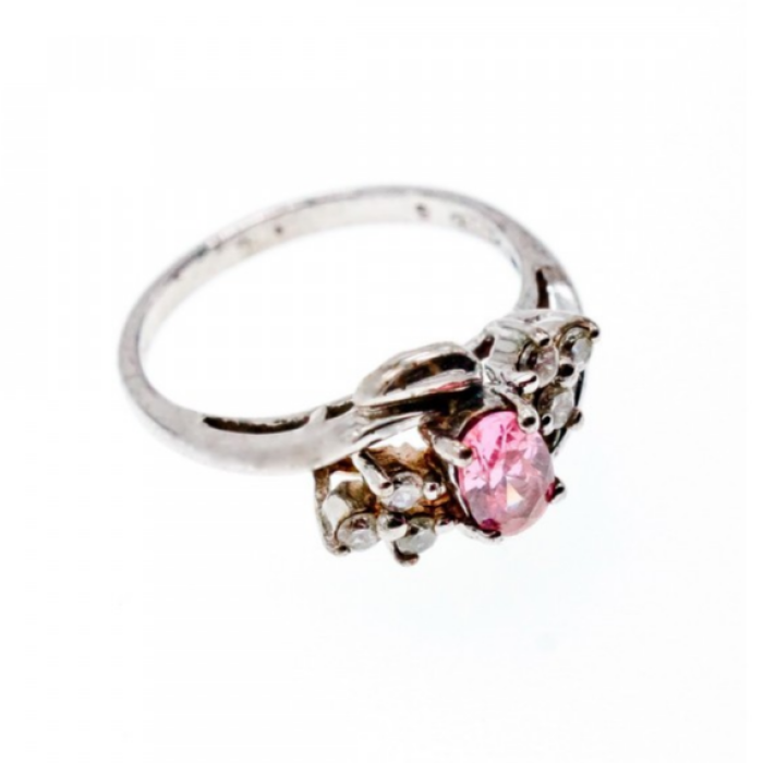 925 Sterling Silver Morganite & CZ Ring Size 6.5