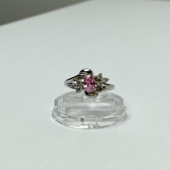925 Sterling Silver Morganite & CZ Ring Size 6.5