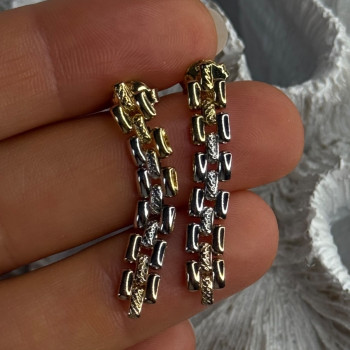 Italy Milor 925 Sterling Silver Gold Plated Earrings Length 1.40 Inch