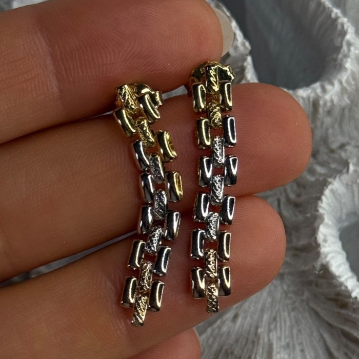 Italy Milor 925 Sterling Silver Gold Plated Earrings Length 1.40 Inch