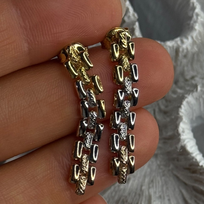 Italy Milor 925 Sterling Silver Gold Plated Earrings Length 1.40 Inch