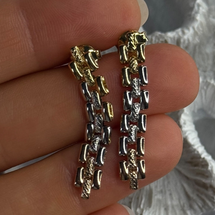 Italy Milor 925 Sterling Silver Gold Plated Earrings Length 1.40 Inch