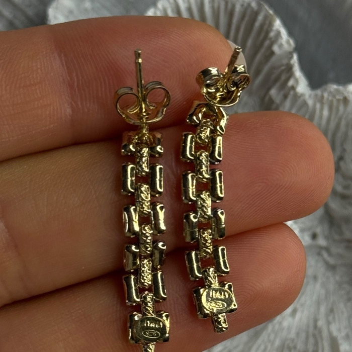 Italy Milor 925 Sterling Silver Gold Plated Earrings Length 1.40 Inch