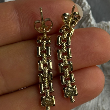 Italy Milor 925 Sterling Silver Gold Plated Earrings Length 1.40 Inch