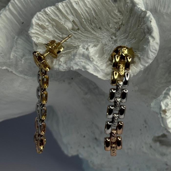 Italy Milor 925 Sterling Silver Gold Plated Earrings Length 1.40 Inch