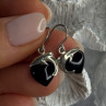 925 Sterling Silver Onyx Heart Dolphin Earrings Length 0.90 Inch
