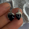 925 Sterling Silver Onyx Heart Dolphin Earrings Length 0.90 Inch