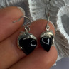 925 Sterling Silver Onyx Heart Dolphin Earrings Length 0.90 Inch