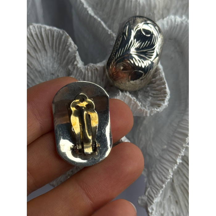 Vintage Esthetic 925 Sterling Silver Clip On Earrings Length 1.20 inch