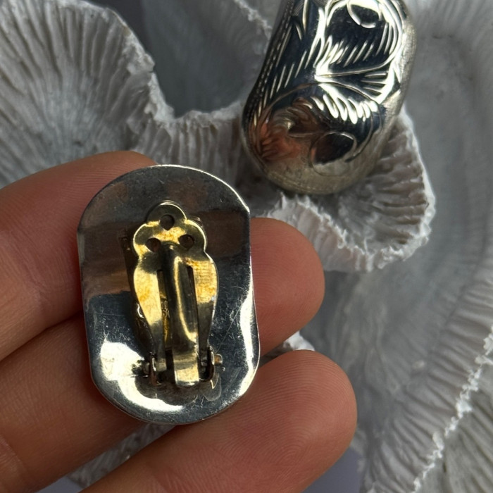 Vintage Esthetic 925 Sterling Silver Clip On Earrings Length 1.20 Inch