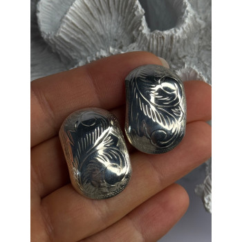 Vintage Esthetic 925 Sterling Silver Clip On Earrings Length 1.20 inch