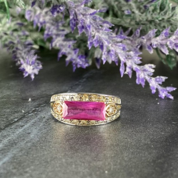 925 Sterling Silver Pink Topaz & CZ Ring Size 8.5