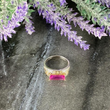 925 Sterling Silver Pink Topaz & CZ Ring Size 8.5