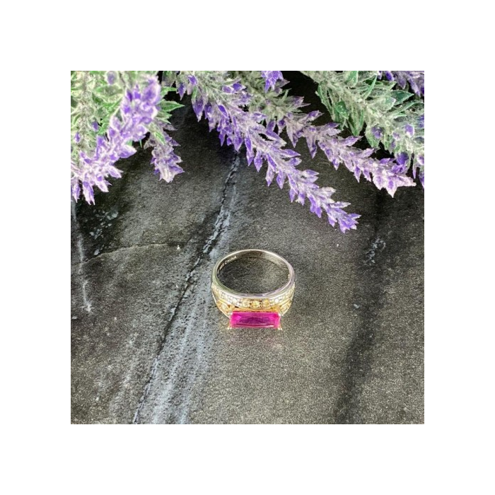 925 Sterling Silver Pink Topaz & CZ Ring Size 8.5