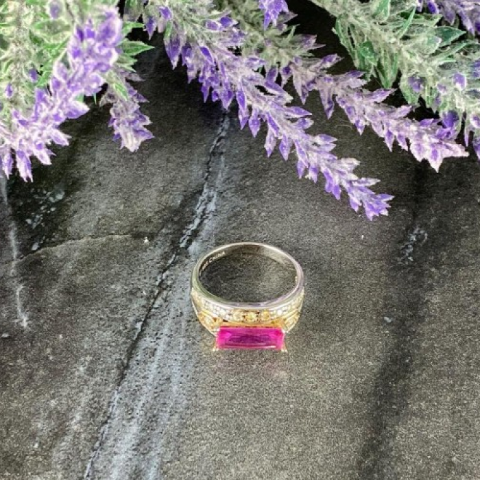 925 Sterling Silver Pink Topaz & CZ Ring Size 8.5