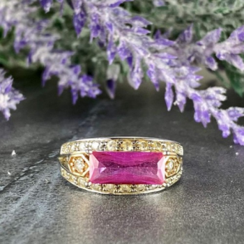 925 Sterling Silver Pink Topaz & CZ Ring Size 8.5