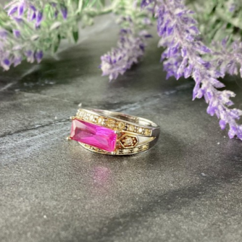 925 Sterling Silver Pink Topaz & CZ Ring Size 8.5