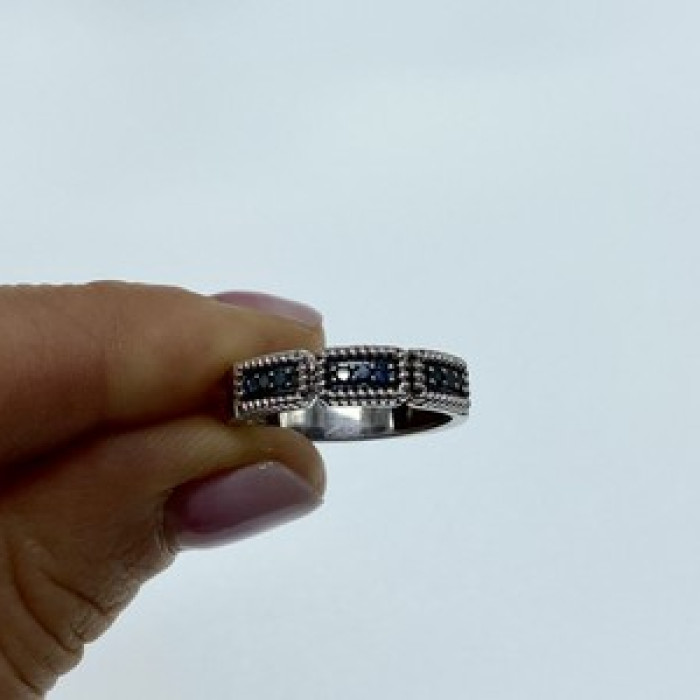 925 Sterling Silver Blue Spinel Ring Size 9