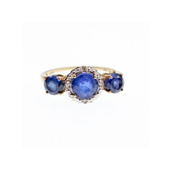 10K YELLOW GOLD LONDON BLUE TOPAZ & DIAMONDS RING SIZE 6.5