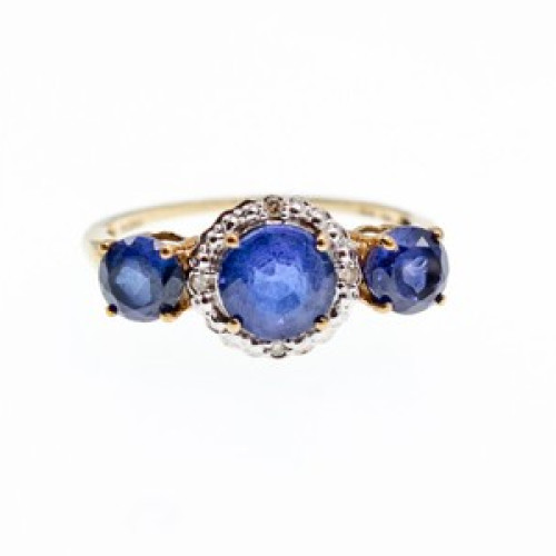 10K Yellow Gold London Blue Topaz & Diamonds Ring Size 6.5