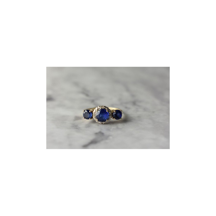 10K YELLOW GOLD LONDON BLUE TOPAZ & DIAMONDS RING SIZE 6.5