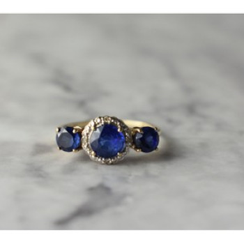 10K Yellow Gold London Blue Topaz & Diamonds Ring Size 6.5