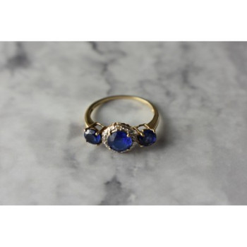 10K YELLOW GOLD LONDON BLUE TOPAZ & DIAMONDS RING SIZE 6.5