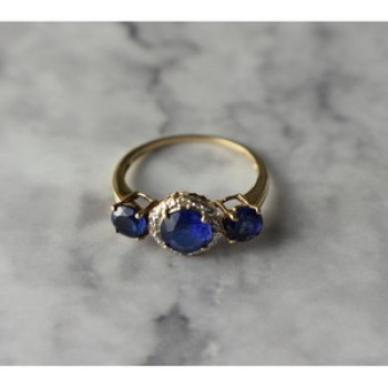 10K Yellow Gold London Blue Topaz & Diamonds Ring Size 6.5