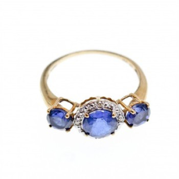 10K Yellow Gold London Blue Topaz & Diamonds Ring Size 6.5