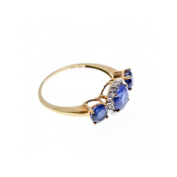 10K YELLOW GOLD LONDON BLUE TOPAZ & DIAMONDS RING SIZE 6.5