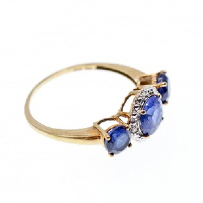 10K Yellow Gold London Blue Topaz & Diamonds Ring Size 6.5