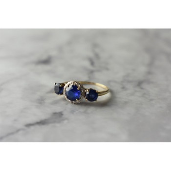 10K YELLOW GOLD LONDON BLUE TOPAZ & DIAMONDS RING SIZE 6.5